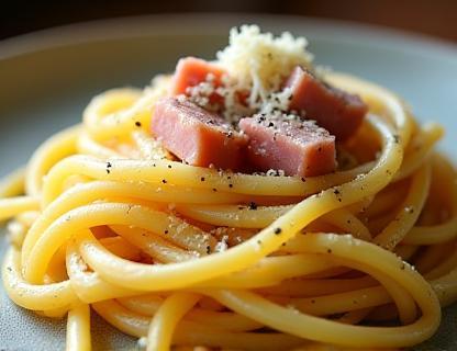 Classic Roman Carbonara pasta dish with guanciale and egg