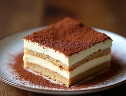 Traditional Homemade Tiramisù dessert with cocoa dusting